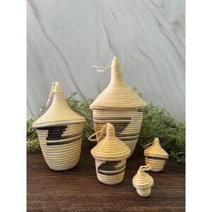 Vintage Rwandan Handmade Nesting Baskets with Lids